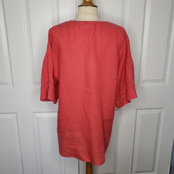 Zara 100% Linen Top V Neck Popover Drop Shoulder Small Poppy Red Hi Low - Picture 8 of 12